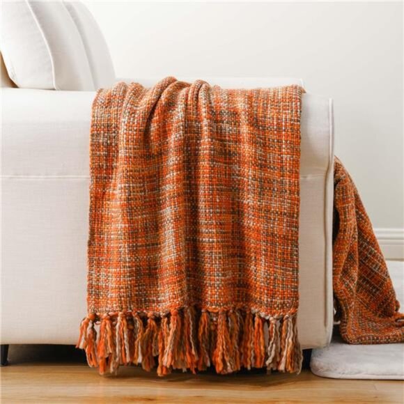 BATTILO HOME Rust Orange Throw Blanket for Couch, Bed, Boho Colorful Throw - Picture 5 of 8